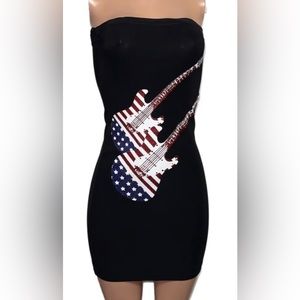 Sexy Black Body con American Flag Guitar Stretchy Fitted Tube Stapless DreSS s&m